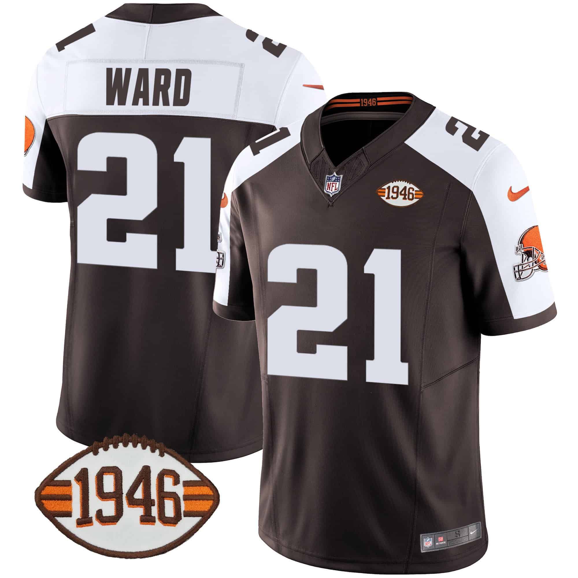 Men Cleveland Browns 21 Ward Brown 1946 75th Anniversary Patch 2024 Nike NFL Jersey